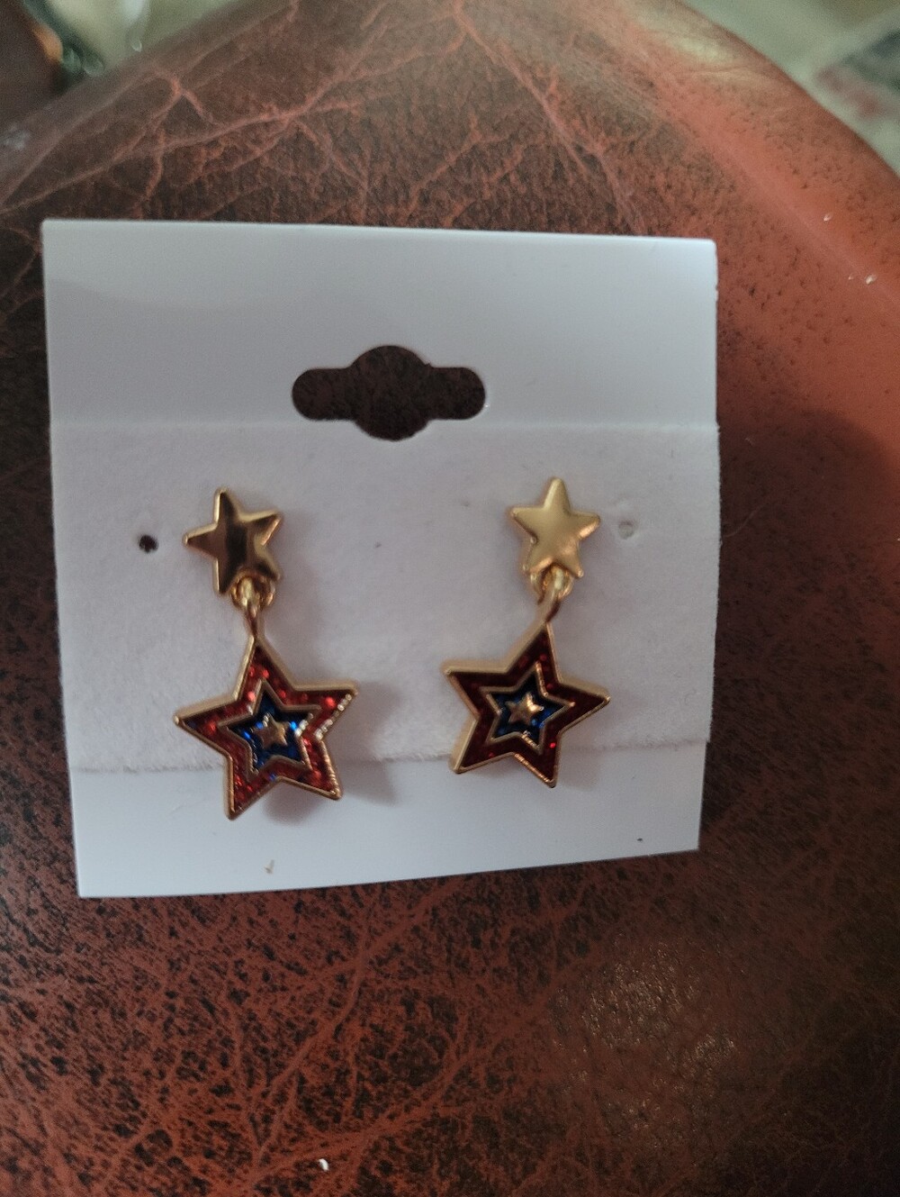 Patriotic Double Star Dangle Earrings